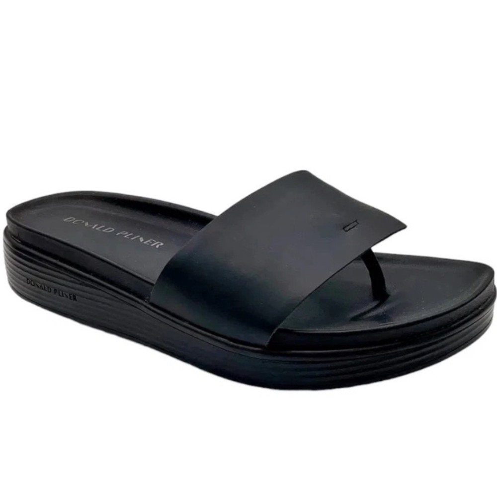 Donald Pliner Vintage Y2K Black Leather Platform Wedge Slides Women's Size 8M